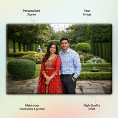 Smaran Personalized Couple Jigsaw Puzzle | Custom Photo Garden Fountain Scene | 18x12 Inch Wooden Puzzle | Romantic Anniversary Valentine Gift & Family Fun Activity