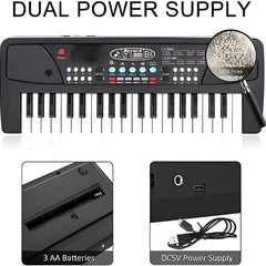 Keyboard with dual power supply and microphone on a white background