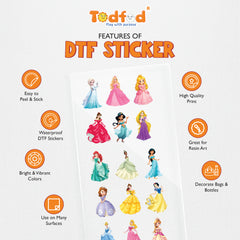 Todfod Princess DTF Transfer Sticker Sheet | 4x11 Inch Premium Heat Transfer Film for T-Shirts, Hoodies, Bags & DIY Fabric Printing