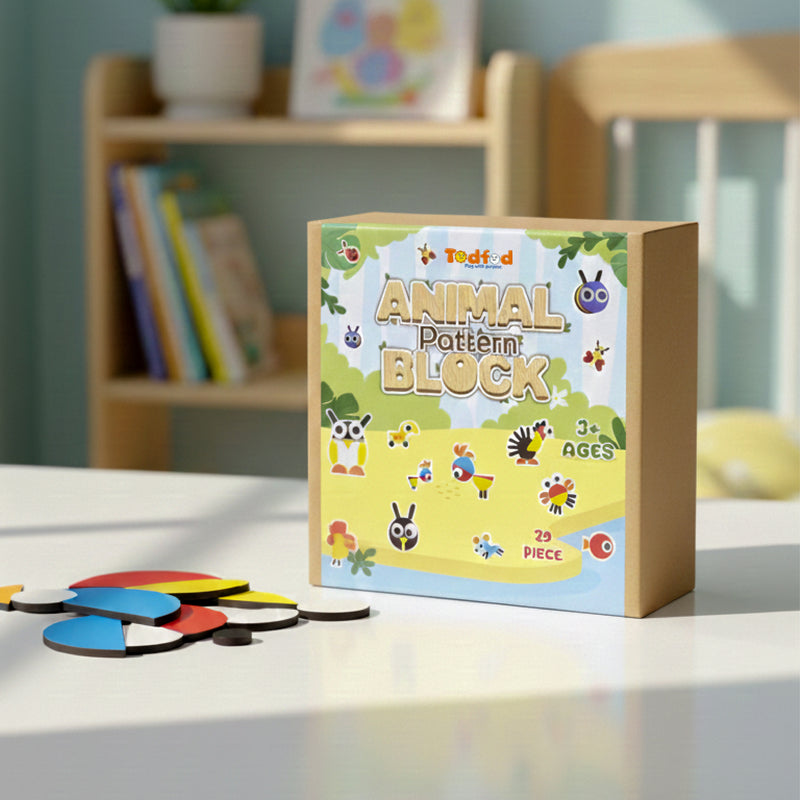 Todfod Wooden Animal Puzzle with 21 Activity Cards | Montessori Learning Toy for Kids 3+ | Educational Tangram Pattern Blocks - Made in India, BIS Certified