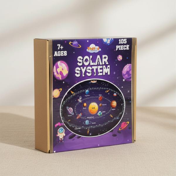 Todfod Outer Space Solar System 105-Piece Jigsaw Puzzle for Kids – Educational Floor Puzzle with Flashcards