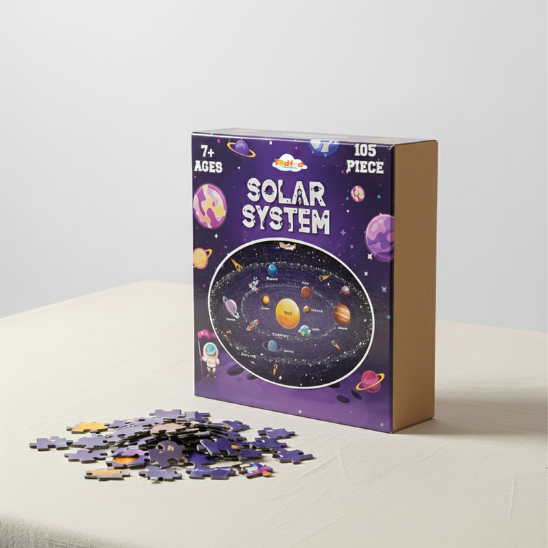 Todfod Outer Space Solar System 105-Piece Jigsaw Puzzle for Kids – Educational Floor Puzzle with Flashcards