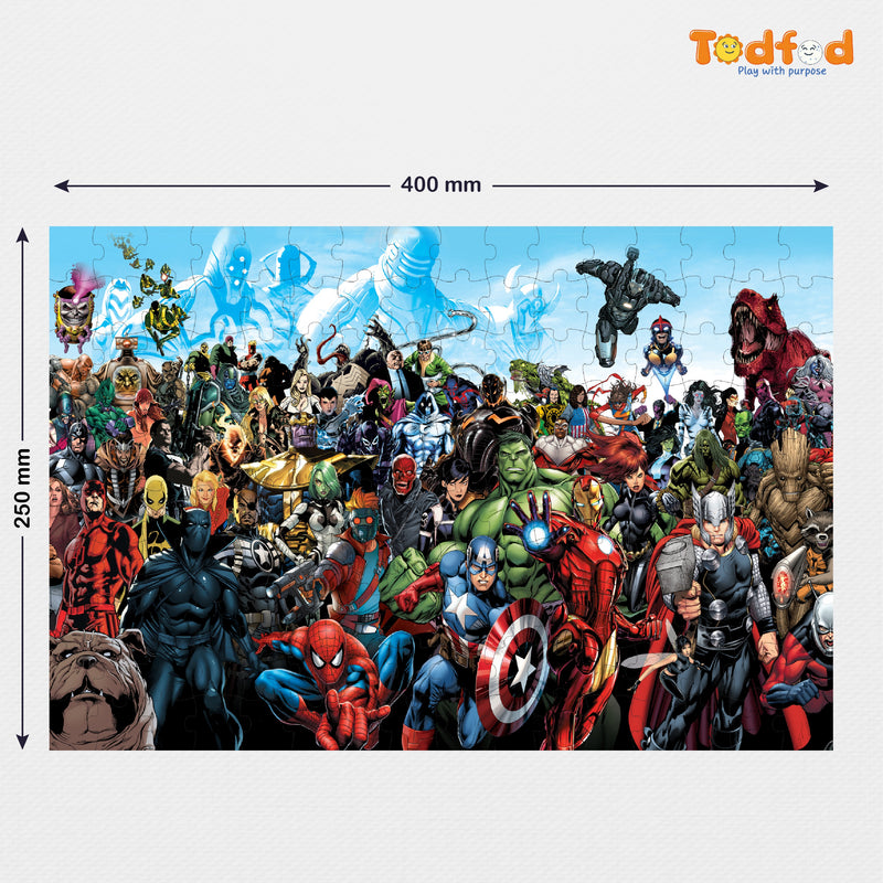 Todfod Wooden Marvel Avengers 160-Piece Panorama Jigsaw Puzzle for Kids – Educational Superhero Puzzle Toy