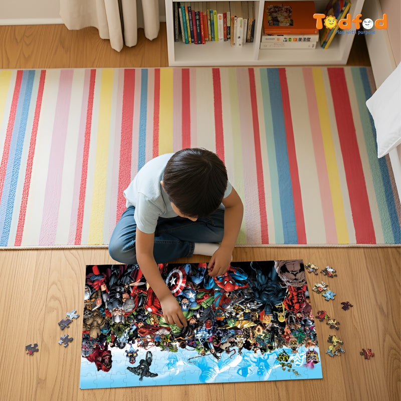 Todfod Wooden Marvel Avengers 160-Piece Panorama Jigsaw Puzzle for Kids – Educational Superhero Puzzle Toy