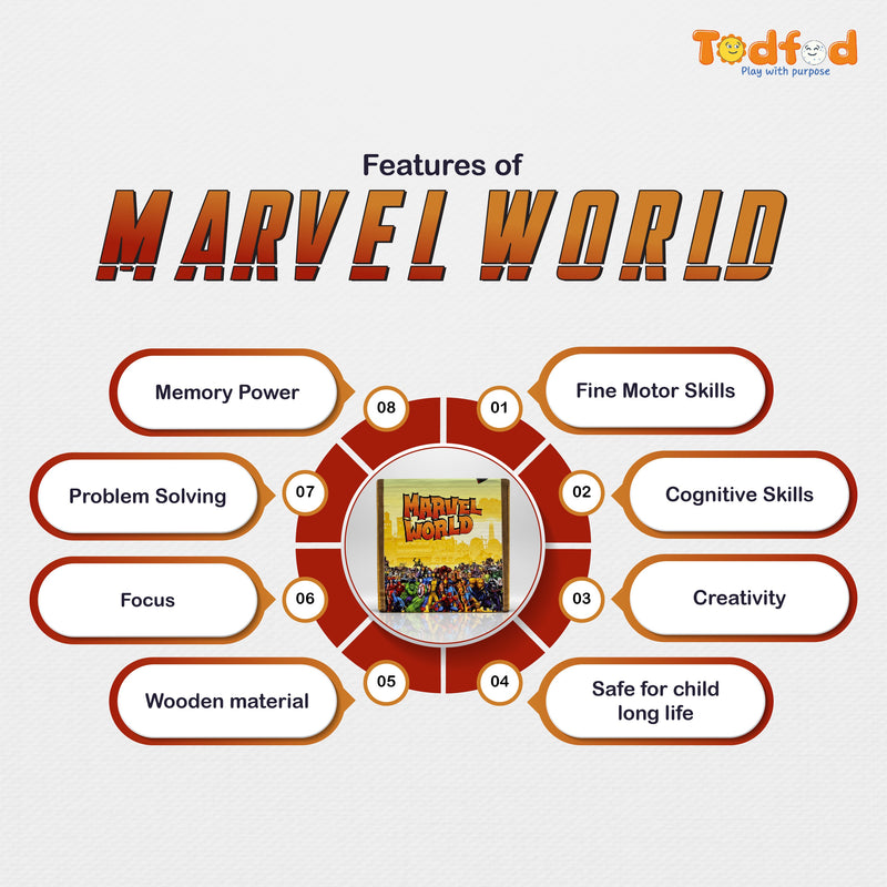 Todfod Wooden Marvel Avengers 160-Piece Panorama Jigsaw Puzzle for Kids – Educational Superhero Puzzle Toy