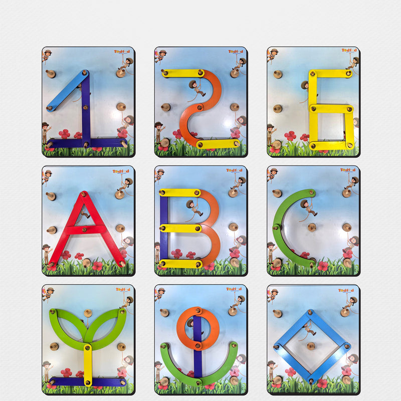 TodFod Alphanumeric Wooden Puzzle | 28 Pcs Letters, Numbers & Shapes Board | Montessori Learning Toy for Toddlers Ages 2-5 | Safe & Non-Toxic Wood