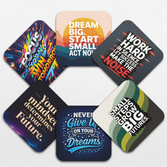 Smaran Motivational Quote Theme MDF Wooden Tea Coffee Coasters Set of 6 | 4x4 Inch Reusable Table Drink Coasters with Inspiring Text | Heat Resistant Cup Mats for Home Office Desk Decor & Gifts