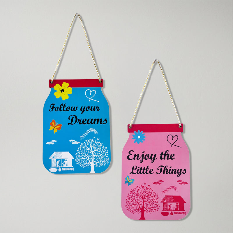 TodFod Quote Jar Wall Hanging Decor Set | Follow Your Dreams & Enjoy The Little Things MDF Wood Plaque