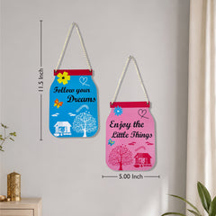 TodFod Quote Jar Wall Hanging Decor Set | Follow Your Dreams & Enjoy The Little Things MDF Wood Plaque