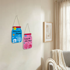 TodFod Quote Jar Wall Hanging Decor Set | Follow Your Dreams & Enjoy The Little Things MDF Wood Plaque