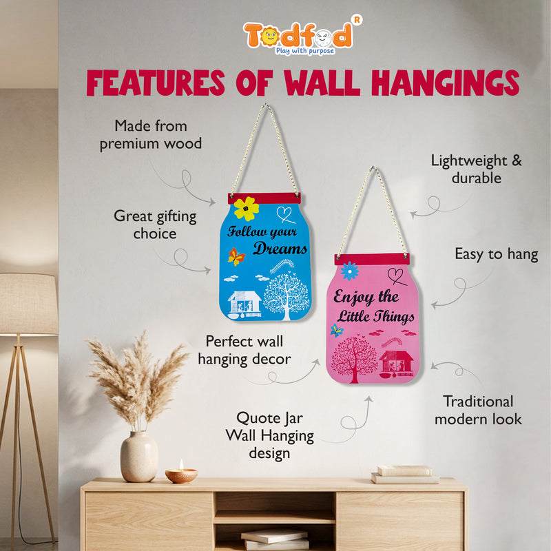 TodFod Quote Jar Wall Hanging Decor Set | Follow Your Dreams & Enjoy The Little Things MDF Wood Plaque