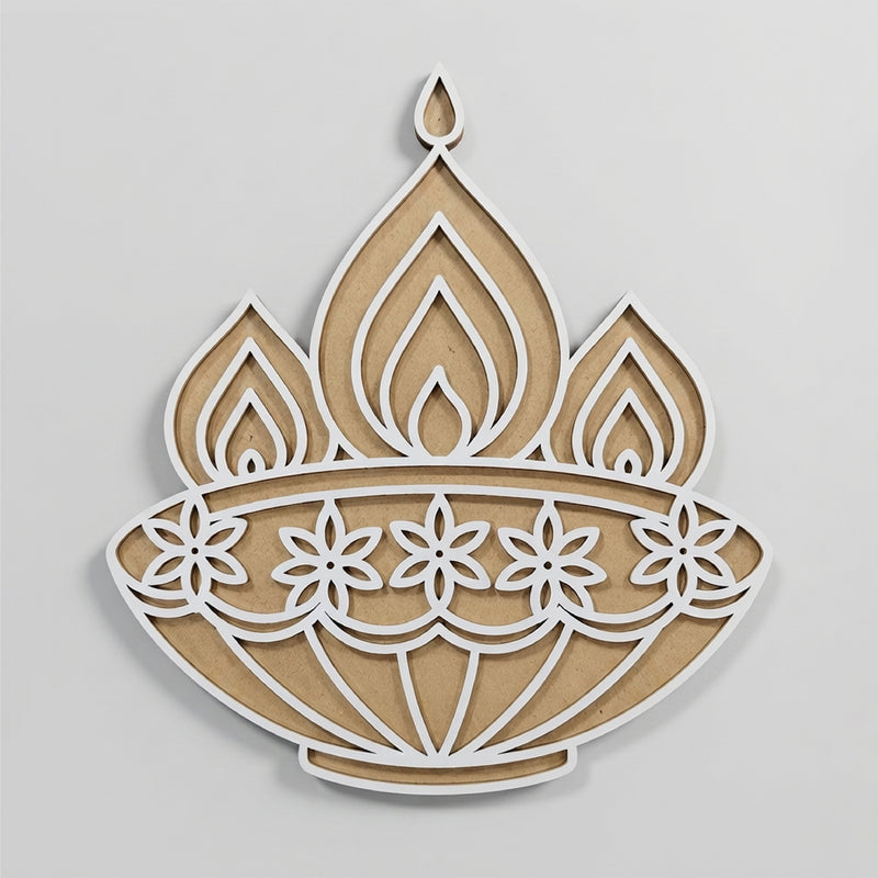 Todfod Wooden Diya Rangoli for Floor Decoration Reusable MDF Rangoli for Diwali Home Entrance Pooja Festival Decor 12 Inch