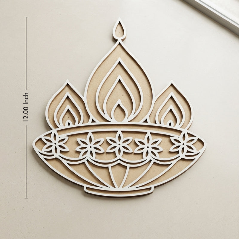 Todfod Wooden Diya Rangoli for Floor Decoration Reusable MDF Rangoli for Diwali Home Entrance Pooja Festival Decor 12 Inch