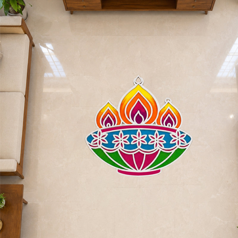 Todfod Wooden Diya Rangoli for Floor Decoration Reusable MDF Rangoli for Diwali Home Entrance Pooja Festival Decor 12 Inch
