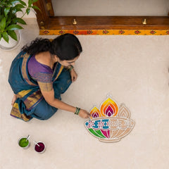 Todfod Wooden Diya Rangoli for Floor Decoration Reusable MDF Rangoli for Diwali Home Entrance Pooja Festival Decor 12 Inch