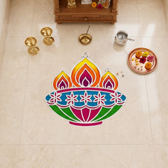 Todfod Wooden Diya Rangoli for Floor Decoration Reusable MDF Rangoli for Diwali Home Entrance Pooja Festival Decor 12 Inch