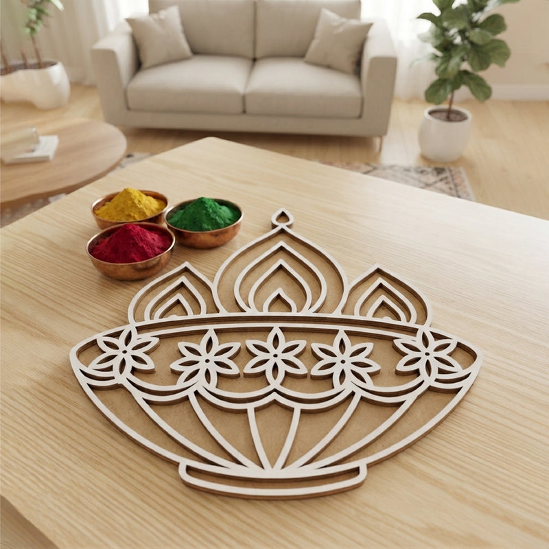 Todfod Wooden Diya Rangoli for Floor Decoration Reusable MDF Rangoli for Diwali Home Entrance Pooja Festival Decor 12 Inch