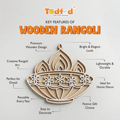 Todfod Wooden Diya Rangoli for Floor Decoration Reusable MDF Rangoli for Diwali Home Entrance Pooja Festival Decor 12 Inch