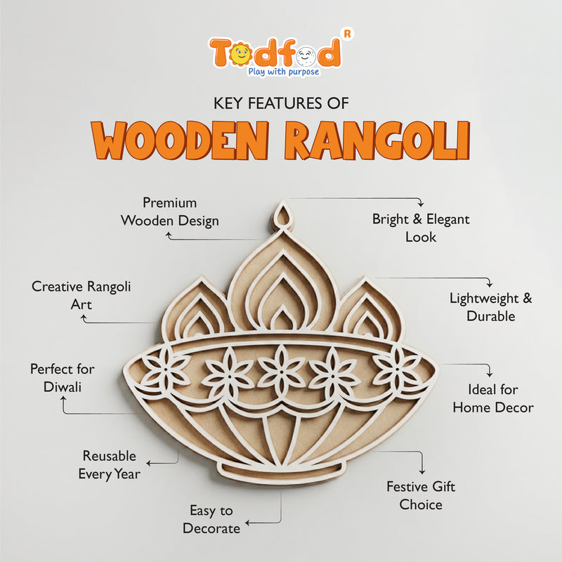 Todfod Wooden Diya Rangoli for Floor Decoration Reusable MDF Rangoli for Diwali Home Entrance Pooja Festival Decor 12 Inch