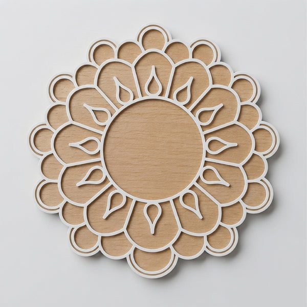 Todfod Wooden Floral Diya Rangoli for Floor Decoration Reusable MDF Rangoli for Diwali Home Entrance Pooja Festival Decor 12 Inch