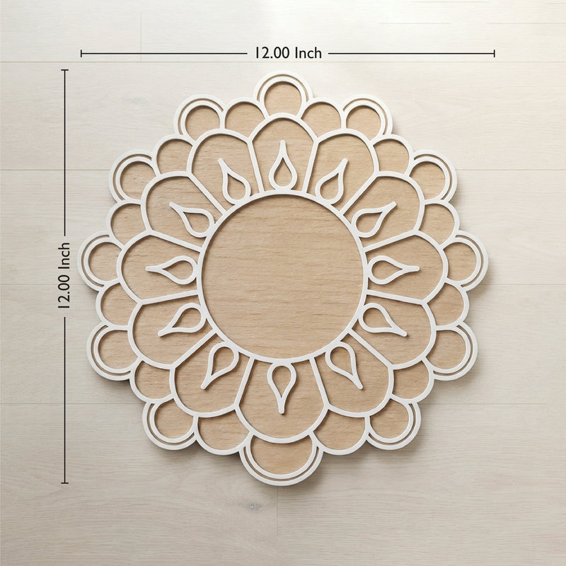 Todfod Wooden Floral Diya Rangoli for Floor Decoration Reusable MDF Rangoli for Diwali Home Entrance Pooja Festival Decor 12 Inch