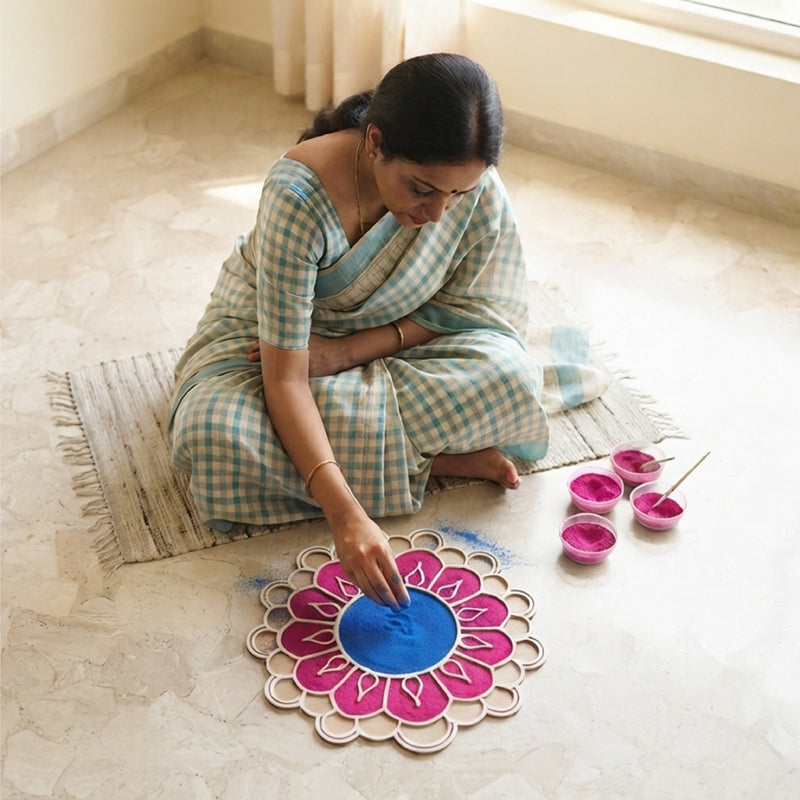 Todfod Wooden Floral Diya Rangoli for Floor Decoration Reusable MDF Rangoli for Diwali Home Entrance Pooja Festival Decor 12 Inch