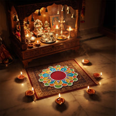 Todfod Wooden Floral Diya Rangoli for Floor Decoration Reusable MDF Rangoli for Diwali Home Entrance Pooja Festival Decor 12 Inch