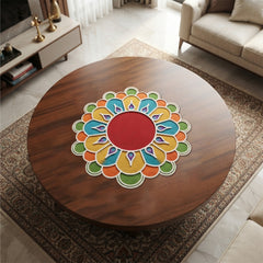 Todfod Wooden Floral Diya Rangoli for Floor Decoration Reusable MDF Rangoli for Diwali Home Entrance Pooja Festival Decor 12 Inch