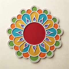 Todfod Wooden Floral Diya Rangoli for Floor Decoration Reusable MDF Rangoli for Diwali Home Entrance Pooja Festival Decor 12 Inch