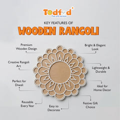 Todfod Wooden Floral Diya Rangoli for Floor Decoration Reusable MDF Rangoli for Diwali Home Entrance Pooja Festival Decor 12 Inch