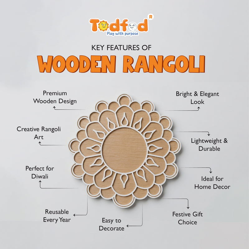 Todfod Wooden Floral Diya Rangoli for Floor Decoration Reusable MDF Rangoli for Diwali Home Entrance Pooja Festival Decor 12 Inch