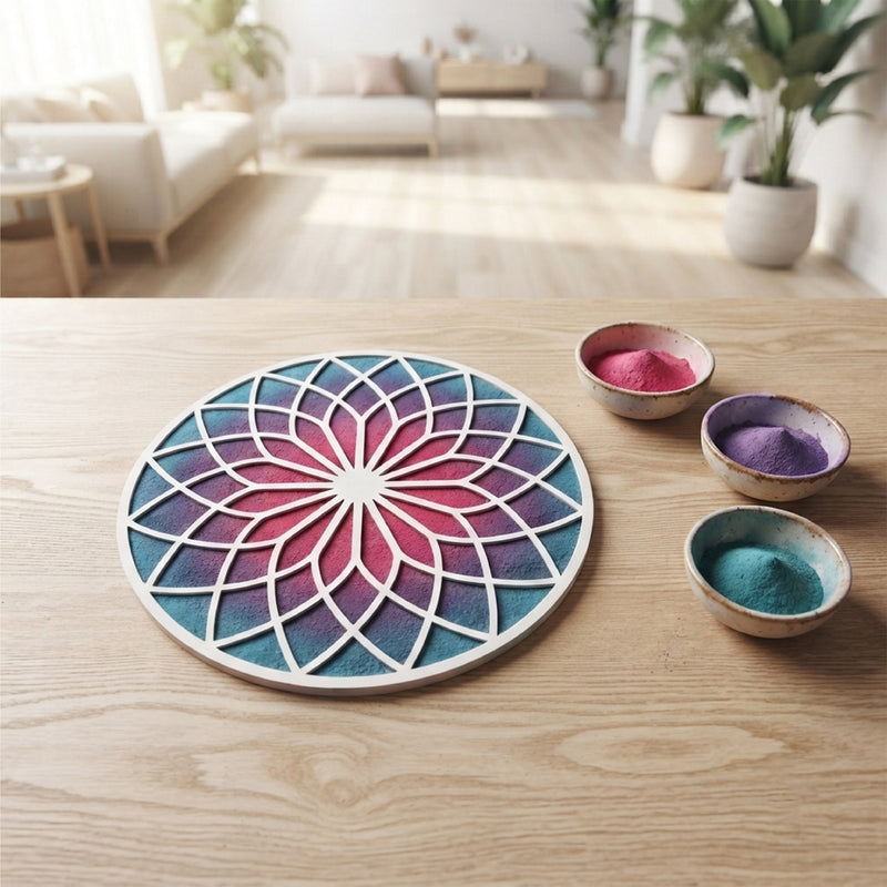 Todfod Wooden Lotus Mandala Rangoli for Floor Decoration Reusable MDF Rangoli for Diwali Home Entrance Pooja Festival Decor 12 Inch