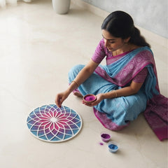 Todfod Wooden Lotus Mandala Rangoli for Floor Decoration Reusable MDF Rangoli for Diwali Home Entrance Pooja Festival Decor 12 Inch
