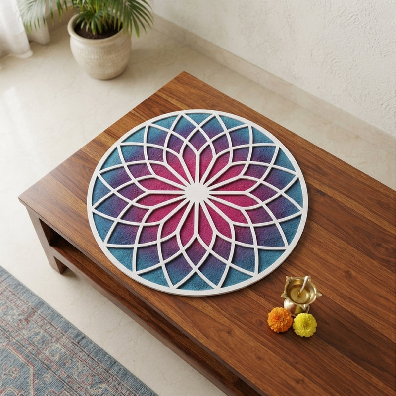 Todfod Wooden Lotus Mandala Rangoli for Floor Decoration Reusable MDF Rangoli for Diwali Home Entrance Pooja Festival Decor 12 Inch