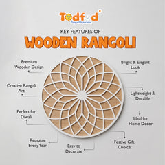 Todfod Wooden Lotus Mandala Rangoli for Floor Decoration Reusable MDF Rangoli for Diwali Home Entrance Pooja Festival Decor 12 Inch
