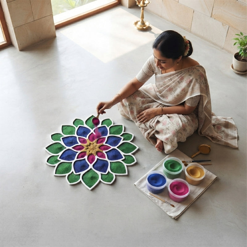Todfod Wooden Lotus Flower Rangoli for Floor Decoration Reusable MDF Rangoli for Diwali Home Entrance Pooja Festival Decor 12 Inch
