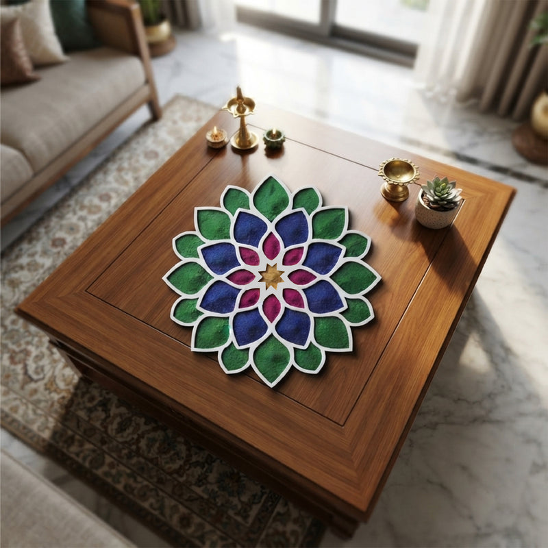 Todfod Wooden Lotus Flower Rangoli for Floor Decoration Reusable MDF Rangoli for Diwali Home Entrance Pooja Festival Decor 12 Inch