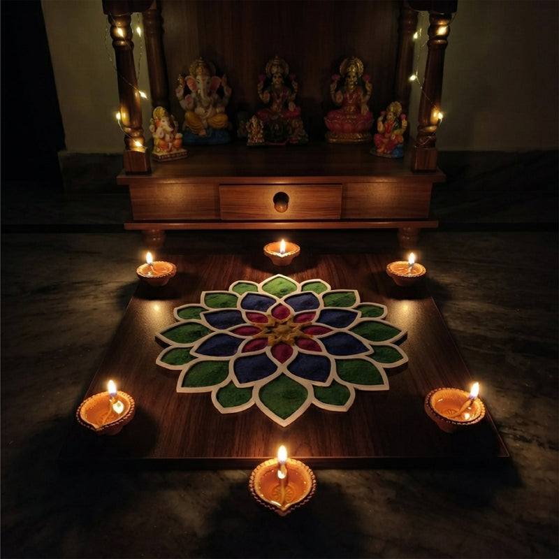 Todfod Wooden Lotus Flower Rangoli for Floor Decoration Reusable MDF Rangoli for Diwali Home Entrance Pooja Festival Decor 12 Inch