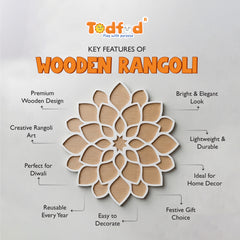 Todfod Wooden Lotus Flower Rangoli for Floor Decoration Reusable MDF Rangoli for Diwali Home Entrance Pooja Festival Decor 12 Inch