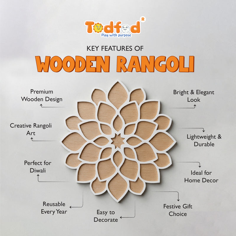 Todfod Wooden Lotus Flower Rangoli for Floor Decoration Reusable MDF Rangoli for Diwali Home Entrance Pooja Festival Decor 12 Inch