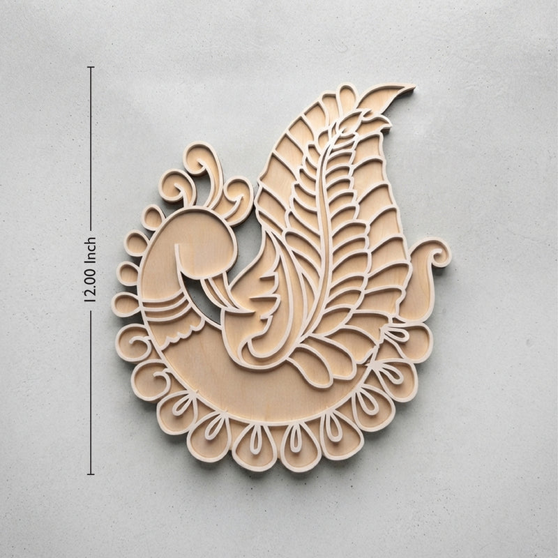 Todfod Wooden Peacock Rangoli for Floor Decoration Reusable MDF Rangoli for Diwali Home Entrance Pooja Festival Decor 12 Inch