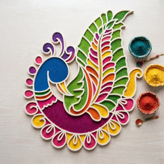 Todfod Wooden Peacock Rangoli for Floor Decoration Reusable MDF Rangoli for Diwali Home Entrance Pooja Festival Decor 12 Inch