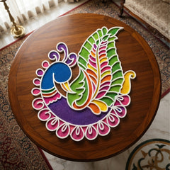 Todfod Wooden Peacock Rangoli for Floor Decoration Reusable MDF Rangoli for Diwali Home Entrance Pooja Festival Decor 12 Inch