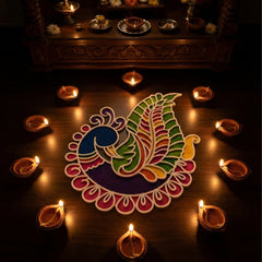 Todfod Wooden Peacock Rangoli for Floor Decoration Reusable MDF Rangoli for Diwali Home Entrance Pooja Festival Decor 12 Inch
