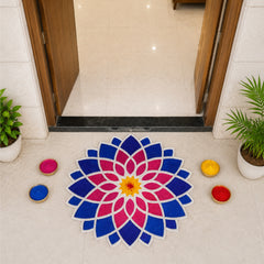 Todfod Wooden Lotus Mandala Rangoli for Floor Decoration Reusable MDF Rangoli for Diwali Home Entrance Pooja Festival Decor 12 Inch