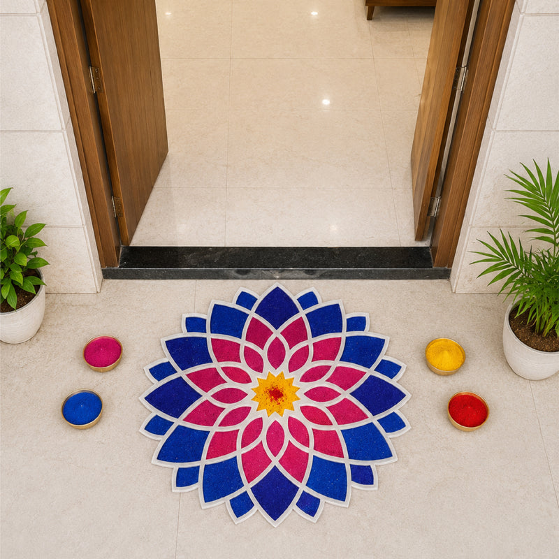 Todfod Wooden Lotus Mandala Rangoli for Floor Decoration Reusable MDF Rangoli for Diwali Home Entrance Pooja Festival Decor 12 Inch