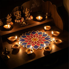 Todfod Wooden Lotus Mandala Rangoli for Floor Decoration Reusable MDF Rangoli for Diwali Home Entrance Pooja Festival Decor 12 Inch