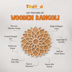 Todfod Wooden Lotus Mandala Rangoli for Floor Decoration Reusable MDF Rangoli for Diwali Home Entrance Pooja Festival Decor 12 Inch