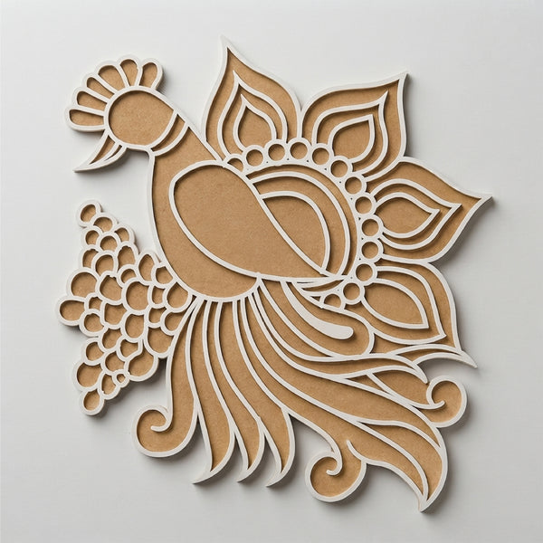 Todfod Wooden Peacock Floral Rangoli for Floor Decoration Reusable MDF Rangoli for Diwali Home Entrance Pooja Festival Decor 12 Inch