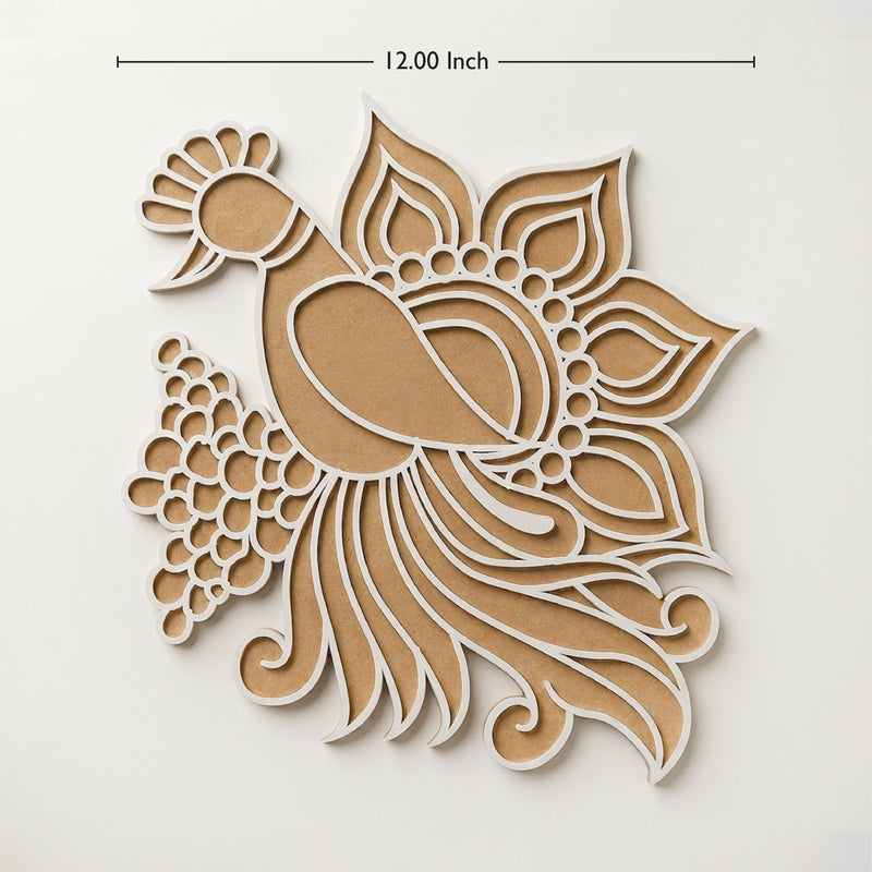 Todfod Wooden Peacock Floral Rangoli for Floor Decoration Reusable MDF Rangoli for Diwali Home Entrance Pooja Festival Decor 12 Inch